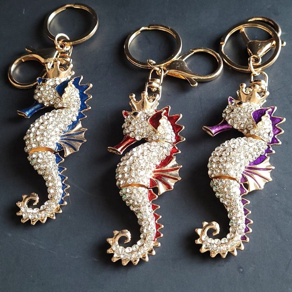 ONE Seahorse 3D Shaped Keychain Crystal Bling Bling Rhinestone Keyring Charm